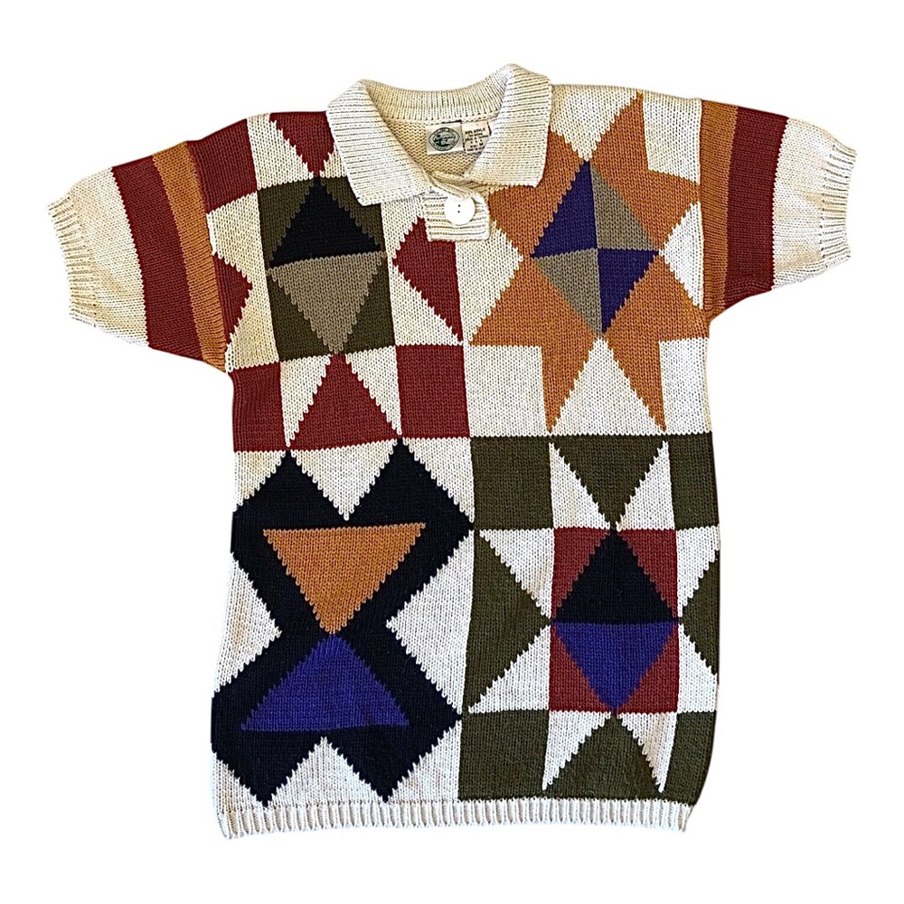 Vtg 90’s Women’s Colter Bay Colorful Geometric Knit Polo